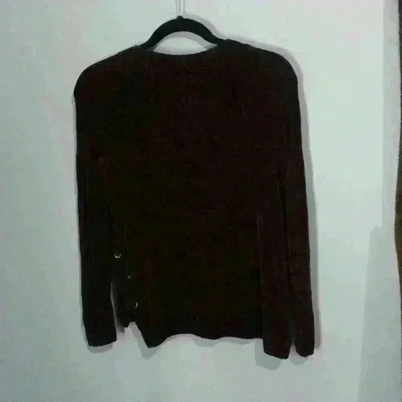 Hippie Rose L velour black rayon sweater criss cross accent normcore grunge - Picture 7 of 12